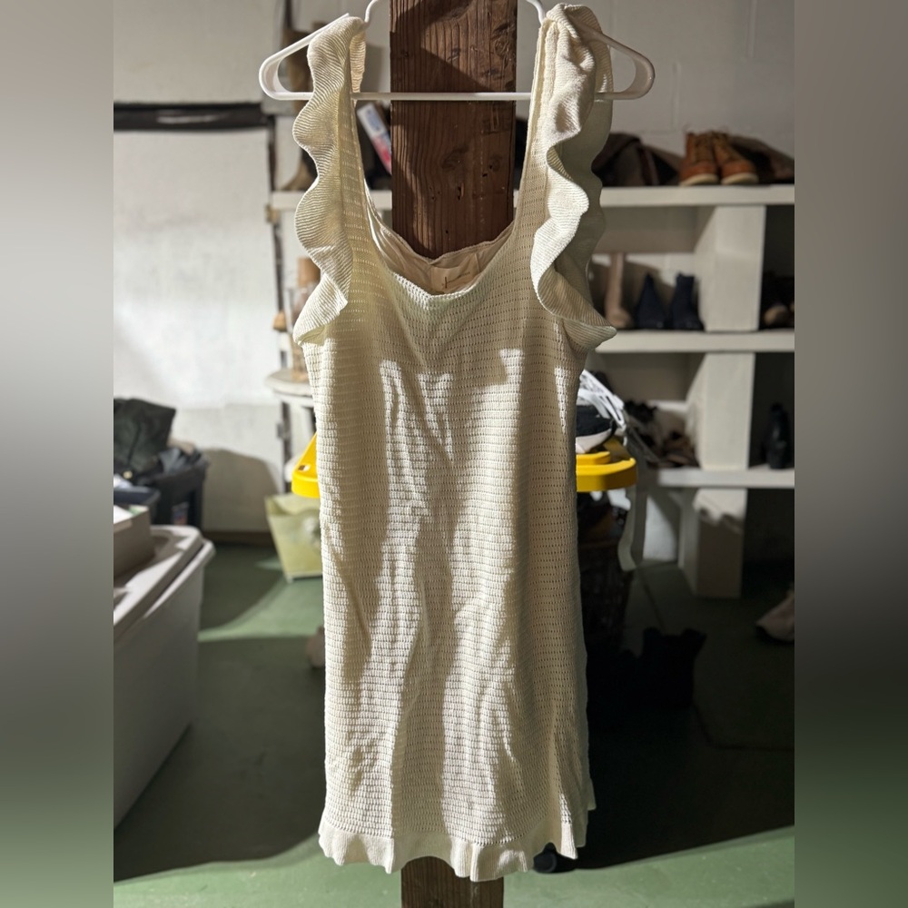 Anthropologie Ivory ruffle strap knit dress